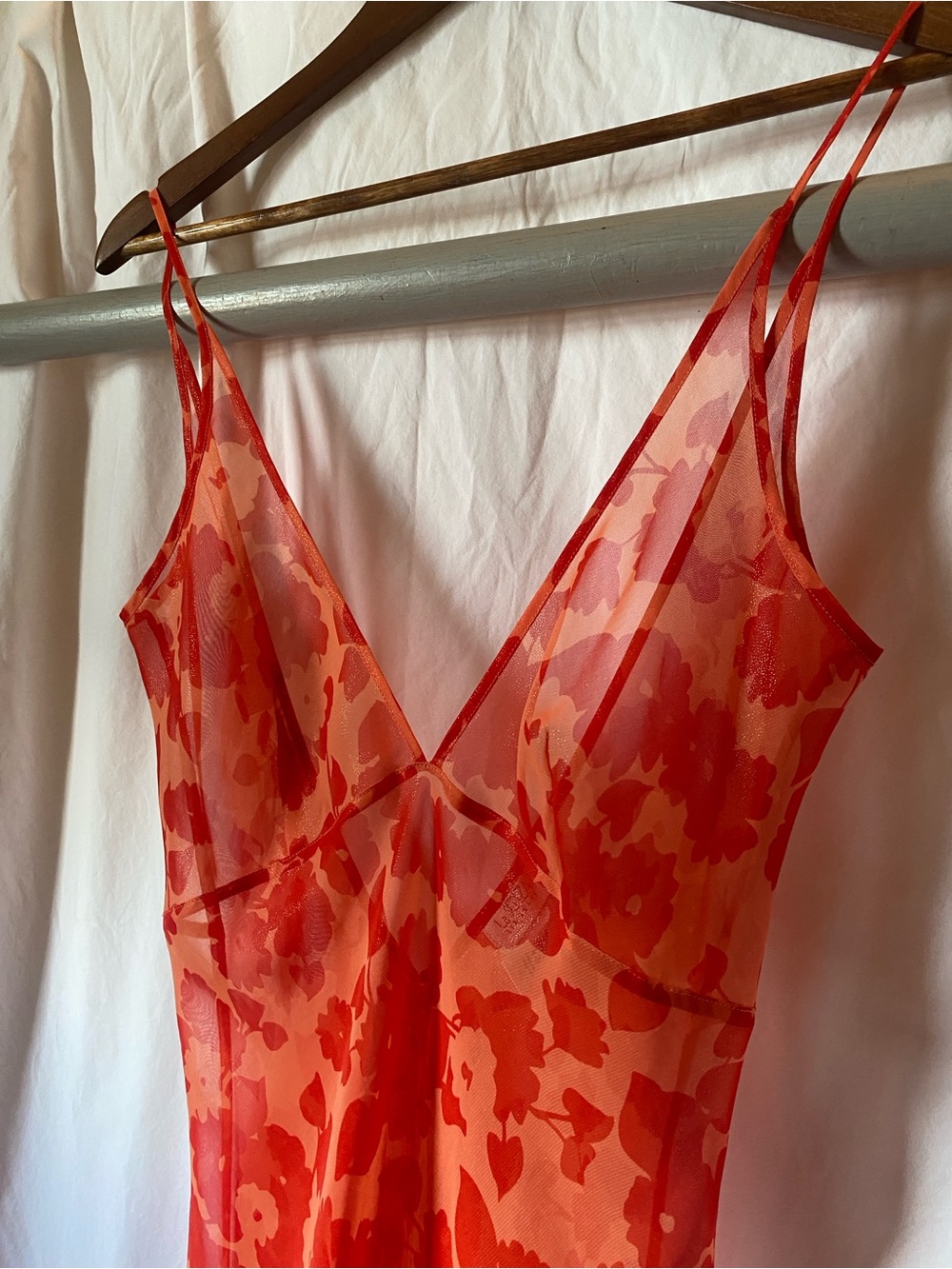 La SENZA Coral & Red Sheer Floral Slip Dress
